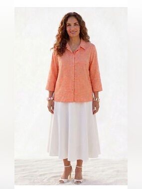 Sag Harbor Coral Button Front Blouse